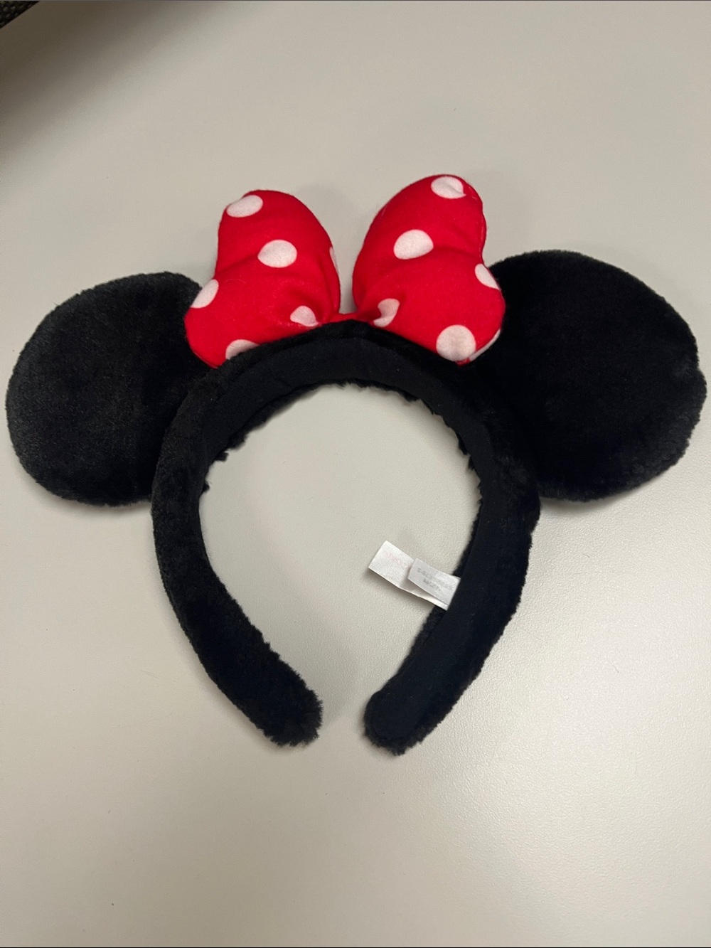 Disney Tokyo Resort Black Faux Fur Minnie Mouse Ear Headband Red Polka Dot Bow